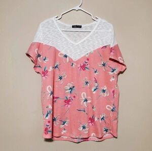 Shop Basic USA Women's Size Large Short Sleeve Floral Lace Top Waffle Knit